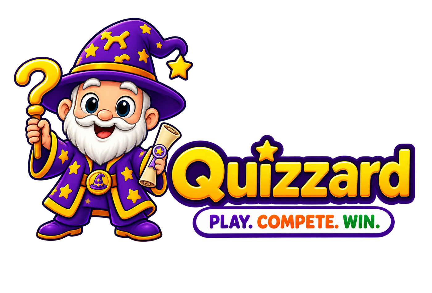 Quizzard wizard mascot logo